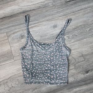 NWOT, American Eagle • Distressed Floral Waffle Crop Top